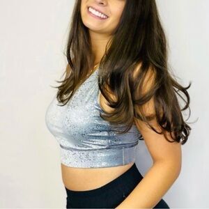 Gray Sleeveless Fitted Crop Tank Top